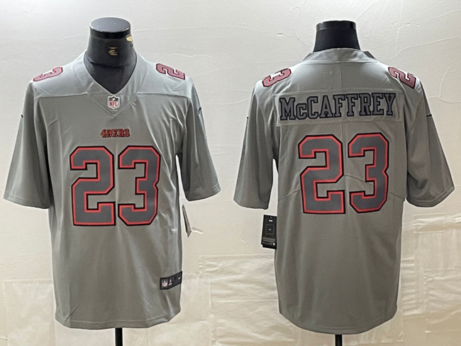 Men's San Francisco 49ers #23 Christian McCaffrey Grey Atmosphere Fashion Stitched Jersey Men's San Francisco 49ers #23 Christian McCaffrey Grey Atmosphere Fashion Stitched Jersey