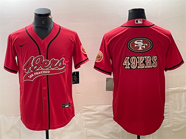 Men's San Francisco 49ers Red Team Big Logo With Patch Cool Base Stitched Baseball Jerseys Men's San Francisco 49ers Red Team Big Logo With Patch Cool Base Stitched Baseball Jerseys