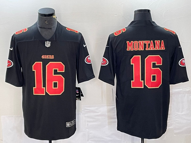 Men's San Francisco 49ers #16 Joe Montana Black Vapor Untouchable Limited Stitched Jersey Men's San Francisco 49ers #16 Joe Montana Black Vapor Untouchable Limited Stitched Jersey