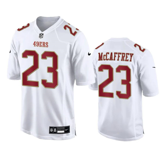 Men's San Francisco 49ers #23 Christian McCaffrey White Fashion Vapor Untouchable Limited Stitched Football Jersey Men's San Francisco 49ers #23 Christian McCaffrey White Fashion Vapor Untouchable Limited Stitched Football Jersey