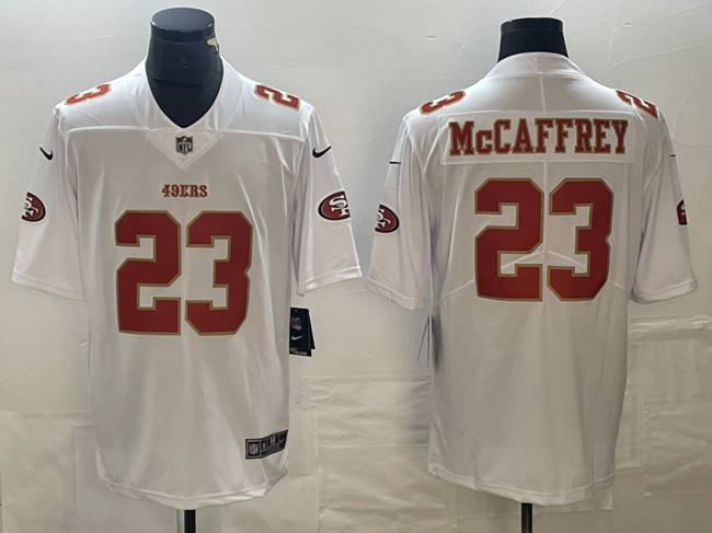 Men's San Francisco 49ers #23 Christian McCaffrey White Vapor Untouchable Limited Stitched Jersey Men's San Francisco 49ers #23 Christian McCaffrey White Vapor Untouchable Limited Stitched Jersey