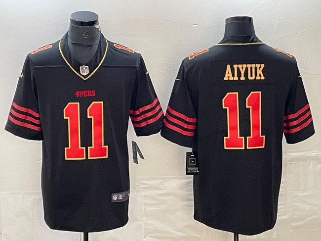Men's San Francisco 49ers #11 Brandon Aiyuk Black Gold Stitched Jersey Men's San Francisco 49ers #11 Brandon Aiyuk Black Gold Stitched Jersey