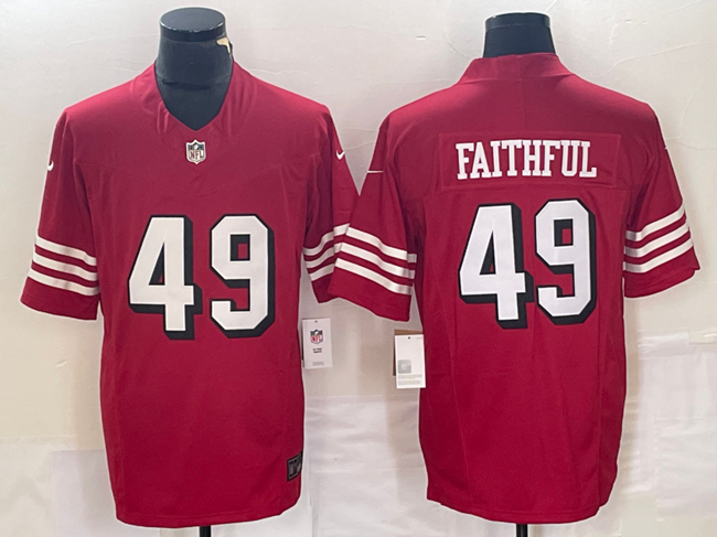 Men's San Francisco 49ers #49 Faithful New Red 2023 F.U.S.E. Vapor Untouchable Limited Stitched Football Jersey Men's San Francisco 49ers #49 Faithful New Red 2023 F.U.S.E. Vapor Untouchable Limited Stitched Football Jersey