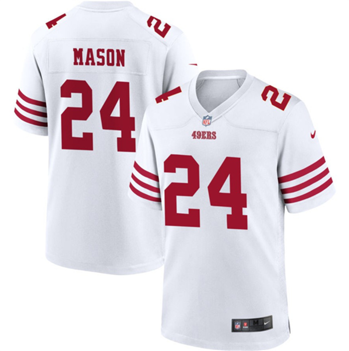 Men's San Francisco 49ers #24 Jordan Mason White Stitched Game Football Jersey Men's San Francisco 49ers #24 Jordan Mason White Stitched Game Football Jersey