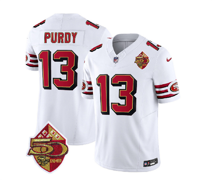 Men's San Francisco 49ers #13 Brock Purdy White 2023 F.U.S.E. 50th Patch Vapor Untouchable Limited Stitched Football Jersey Men's San Francisco 49ers #13 Brock Purdy White 2023 F.U.S.E. 50th Patch Vapor Untouchable Limited Stitched Football Jersey