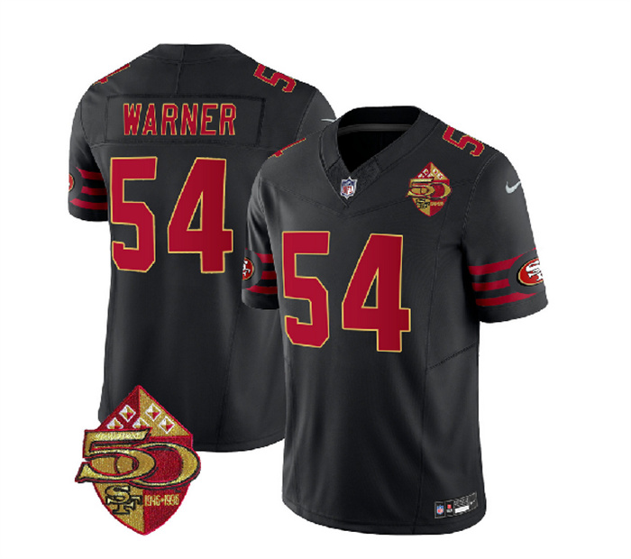 Men's San Francisco 49ers #54 Fred Warner Black 2023 F.U.S.E. 50th Patch Vapor Limited Stitched Football Jersey Men's San Francisco 49ers #54 Fred Warner Black 2023 F.U.S.E. 50th Patch Vapor Limited Stitched Football Jersey