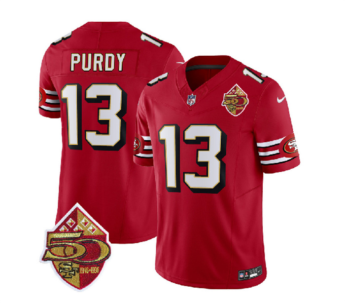 Men's San Francisco 49ers #13 Brock Purdy Red 2023 F.U.S.E. 50th Patch Vapor Limited Stitched Football Jersey Men's San Francisco 49ers #13 Brock Purdy Red 2023 F.U.S.E. 50th Patch Vapor Limited Stitched Football Jersey