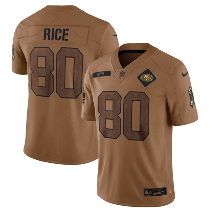Men's San Francisco 49ers #80 Jerry Rice 2023 Brown Salute To Service Limited Stitched Football Jersey Men's San Francisco 49ers #80 Jerry Rice 2023 Brown Salute To Service Limited Stitched Football Jersey
