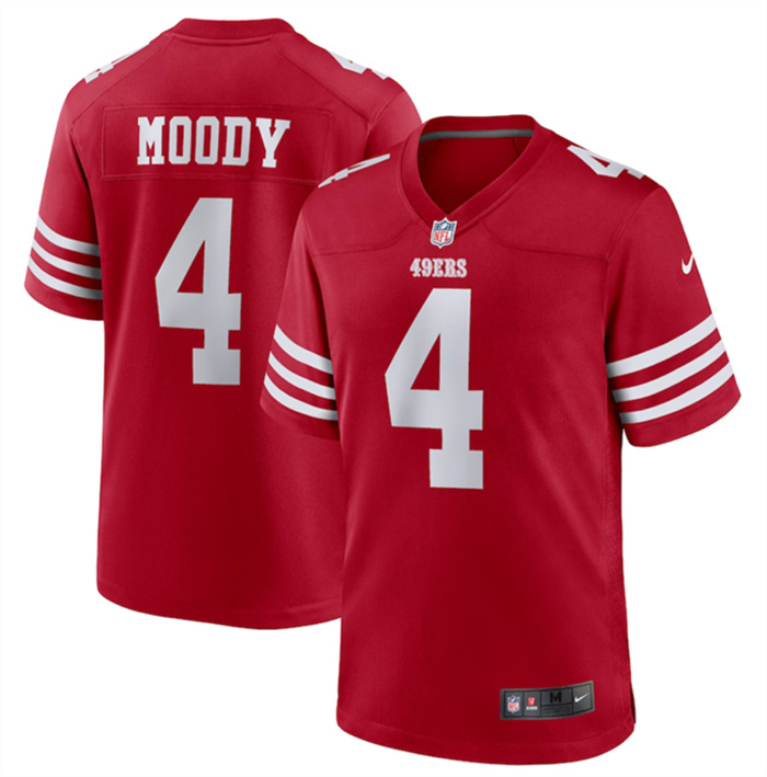 Men's San Francisco 49ers #4 Jake Moody Red Stitched Football Game Jersey Men's San Francisco 49ers #4 Jake Moody Red Stitched Football Game Jersey