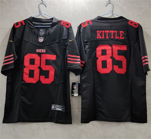 Men's San Francisco 49ers #85 George Kittle Black 2023 F.U.S.E. Vapor Untouchable Limited Stitched Football Jersey Men's San Francisco 49ers #85 George Kittle Black 2023 F.U.S.E. Vapor Untouchable Limited Stitched Football Jersey