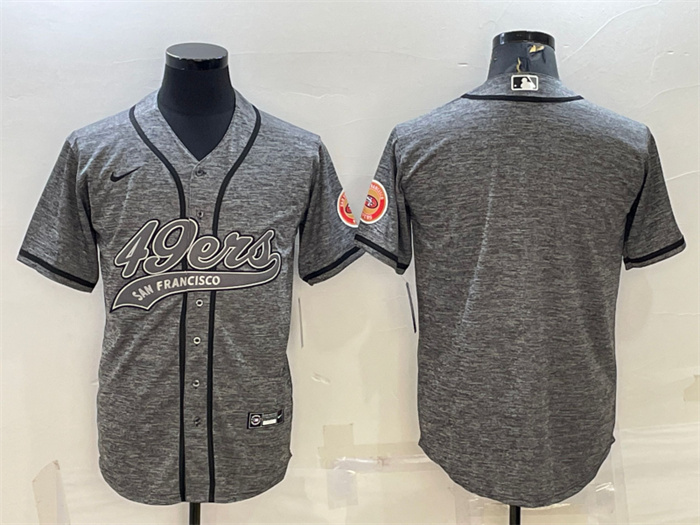 Men's San Francisco 49ers Blank Grey With Patch Cool Base Stitched Baseball Jersey Men's San Francisco 49ers Blank Grey With Patch Cool Base Stitched Baseball Jersey