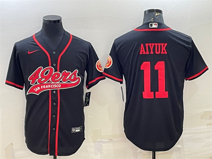 Men's San Francisco 49ers #11 Brandon Aiyuk Black With Patch Cool Base Stitched Baseball JerseyS Men's San Francisco 49ers #11 Brandon Aiyuk Black With Patch Cool Base Stitched Baseball JerseyS