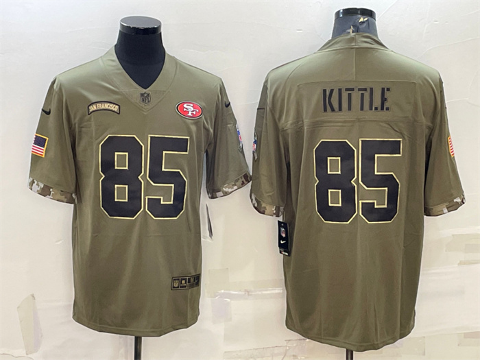 Men's San Francisco 49ers #85 George Kittle Olive 2022 Salute To Service Limited Stitched Jersey Men's San Francisco 49ers #85 George Kittle Olive 2022 Salute To Service Limited Stitched Jersey