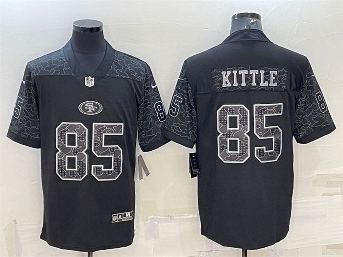 Men's San Francisco 49ers #85 George Kittle Black Reflective Limited Stitched Football Jersey Men's San Francisco 49ers #85 George Kittle Black Reflective Limited Stitched Football Jersey