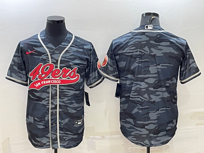 Men's San Francisco 49ers Blank Grey Camo With Patch Cool Base Stitched Baseball Jersey Men's San Francisco 49ers Blank Grey Camo With Patch Cool Base Stitched Baseball Jersey