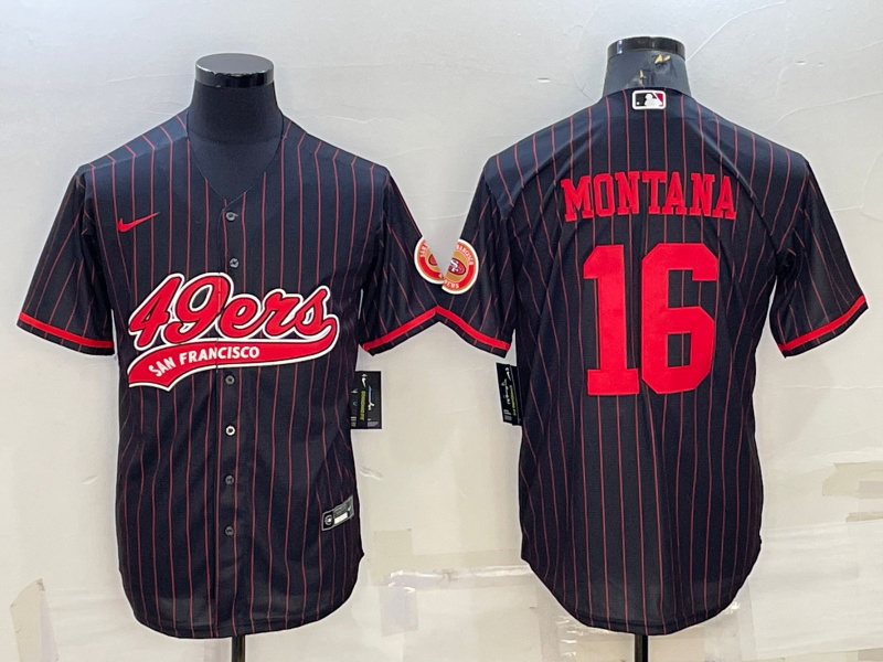 Men's San Francisco 49ers #16 Joe Montana Black Cool Base Stitched Baseball Jersey Men's San Francisco 49ers #16 Joe Montana Black Cool Base Stitched Baseball Jersey