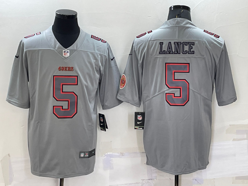 Men's San Francisco 49ers #5 Trey Lance Grey With Patch Atmosphere Fashion Stitched Jersey Men's San Francisco 49ers #5 Trey Lance Grey With Patch Atmosphere Fashion Stitched Jersey