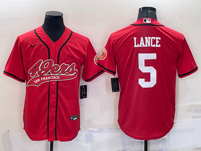 Men's San Francisco 49ers #5 Trey Lance Red Cool Base Stitched Baseball Jersey Men's San Francisco 49ers #5 Trey Lance Red Cool Base Stitched Baseball Jersey