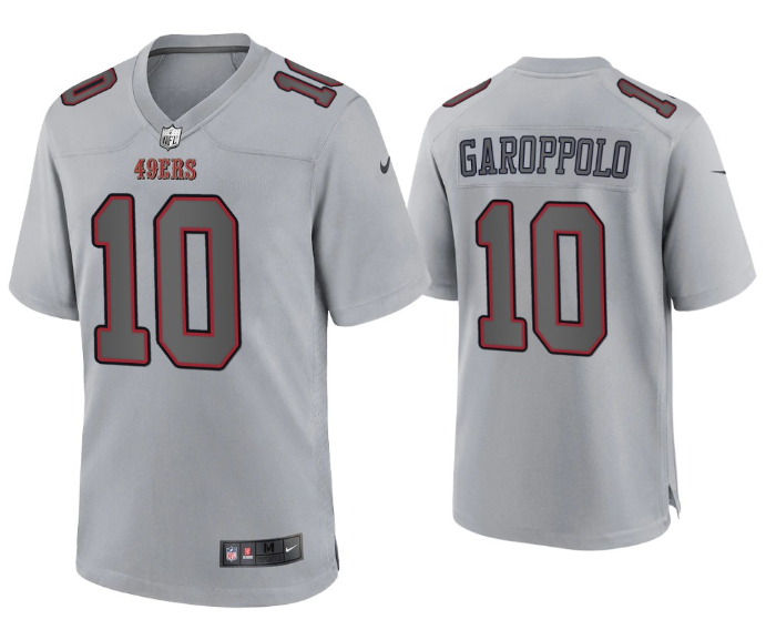 Men's San Francisco 49ers #10 Jimmy Garoppolo Grey Atmosphere Fashion Stitched Game Jersey Men's San Francisco 49ers #10 Jimmy Garoppolo Grey Atmosphere Fashion Stitched Game Jersey