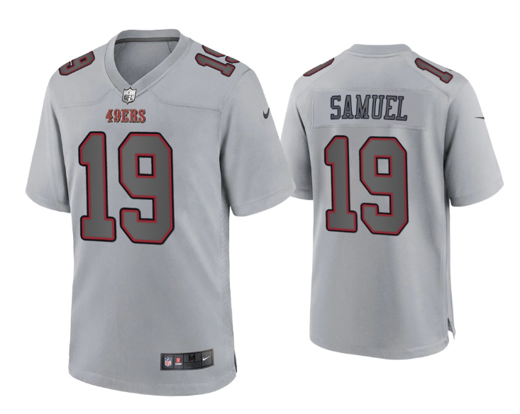 Men's San Francisco 49ers #19 Deebo Samuel Grey Atmosphere Fashion Stitched Game Jersey Men's San Francisco 49ers #19 Deebo Samuel Grey Atmosphere Fashion Stitched Game Jersey