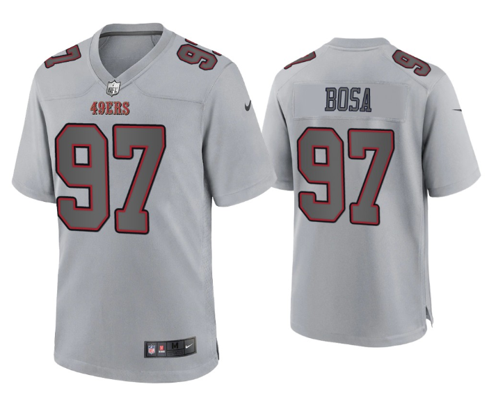 Men's San Francisco 49ers #97 Nick Bosa Grey Atmosphere Fashion Stitched Game Jersey Men's San Francisco 49ers #97 Nick Bosa Grey Atmosphere Fashion Stitched Game Jersey