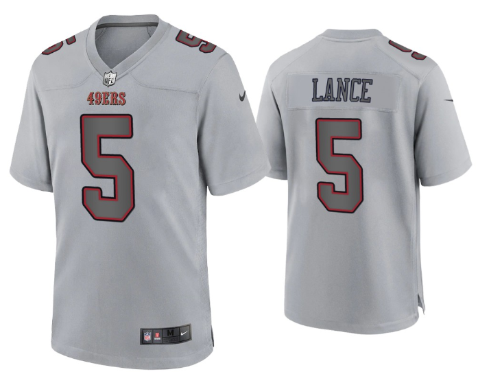 Men's San Francisco 49ers #5 Trey Lance Grey Atmosphere Fashion Stitched Game Jersey Men's San Francisco 49ers #5 Trey Lance Grey Atmosphere Fashion Stitched Game Jersey