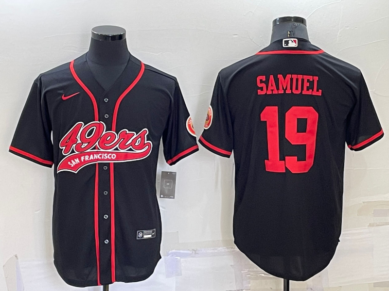 Men's San Francisco 49ers #19 Deebo Samuel Black Cool Base Stitched Baseball Jersey Men's San Francisco 49ers #19 Deebo Samuel Black Cool Base Stitched Baseball Jersey