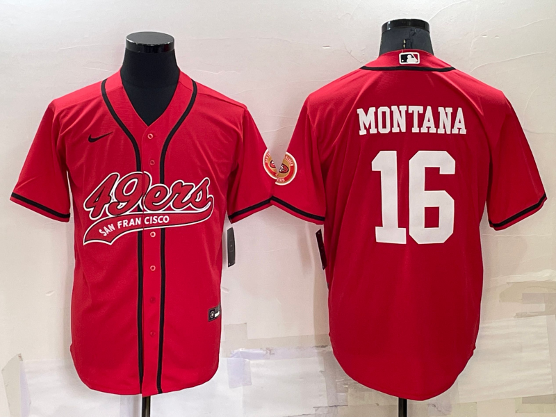 Men's San Francisco 49ers #16 Joe Montana Red Cool Base Stitched Baseball Jersey Men's San Francisco 49ers #16 Joe Montana Red Cool Base Stitched Baseball Jersey