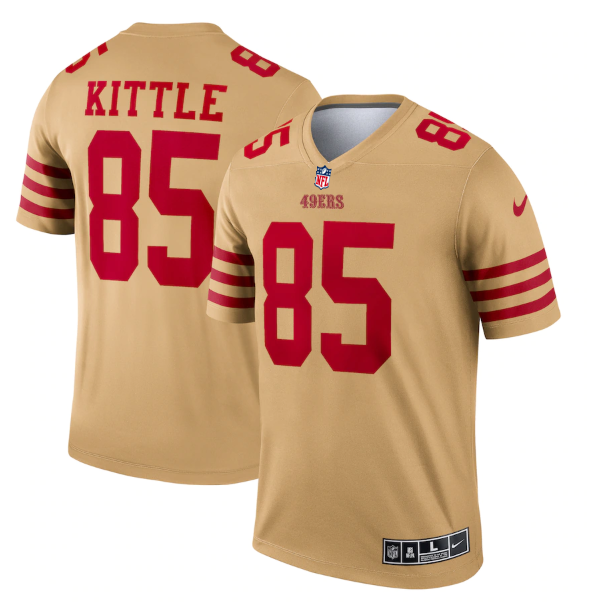 Men's San Francisco 49ers #85 George Kittle 2022 New Gold Inverted Legend Stitched Football Jersey Men's San Francisco 49ers #85 George Kittle 2022 New Gold Inverted Legend Stitched Football Jersey