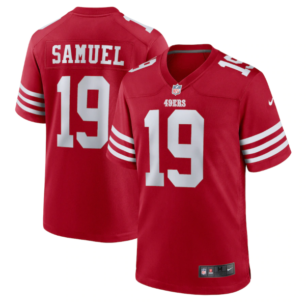Men's San Francisco 49ers #19 Deebo Samuel 2022 New Scarlet Stitched Game Jersey Men's San Francisco 49ers #19 Deebo Samuel 2022 New Scarlet Stitched Game Jersey