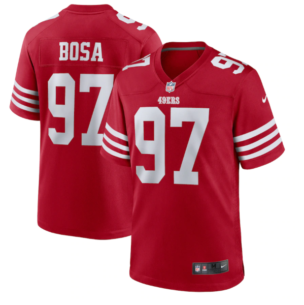 Men's San Francisco 49ers #97 Nick Bosa 2022 New Scarlet Stitched Game Jersey Men's San Francisco 49ers #97 Nick Bosa 2022 New Scarlet Stitched Game Jersey