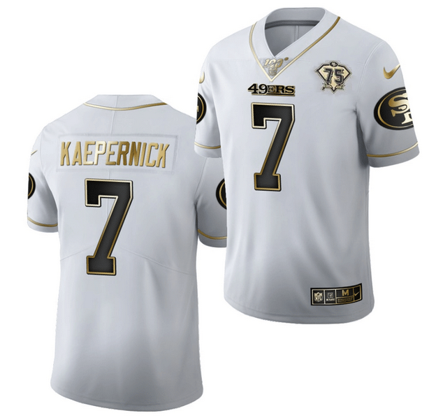Men's San Francisco 49ers #7 Colin Kaepernick White Gold 75th Anniversary Stitched Jersey Men's San Francisco 49ers #7 Colin Kaepernick White Gold 75th Anniversary Stitched Jersey