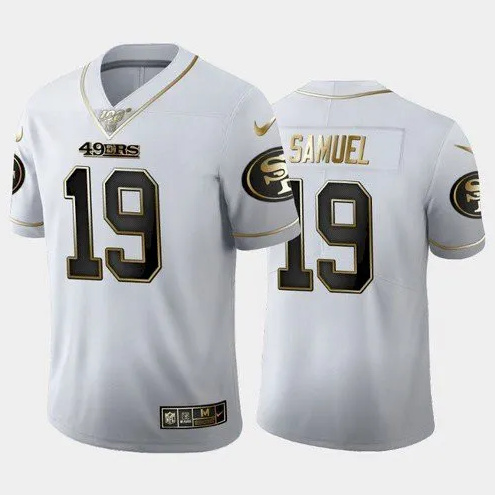 Men's San Francisco 49ers #19 Deebo Samuel White Golden Edition Stitched Jersey Men's San Francisco 49ers #19 Deebo Samuel White Golden Edition Stitched Jersey