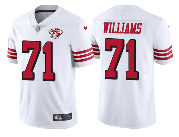 Men's San Francisco 49ers #71 Trent Williams White 75th Anniversary Vapor Untouchable Limited Stitched Jersey Men's San Francisco 49ers #71 Trent Williams White 75th Anniversary Vapor Untouchable Limited Stitched Jersey
