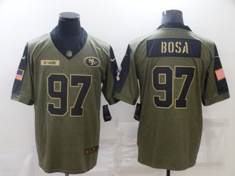 Men's San Francisco 49ers #97 Nick Bosa Nike Olive 2021 Salute To Service Limited Player Jersey Men's San Francisco 49ers #97 Nick Bosa Nike Olive 2021 Salute To Service Limited Player Jersey