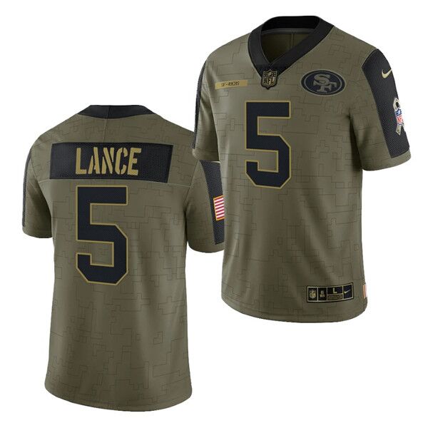 Men's San Francisco 49ers #5 Trey Lance 2021 Olive Salute To Service Limited Stitched Jersey Men's San Francisco 49ers #5 Trey Lance 2021 Olive Salute To Service Limited Stitched Jersey