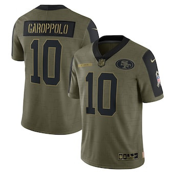 Men's San Francisco 49ers #10 Jimmy Garoppolo Nike Olive 2021 Salute To Service Limited Player Jersey Men's San Francisco 49ers #10 Jimmy Garoppolo Nike Olive 2021 Salute To Service Limited Player Jersey