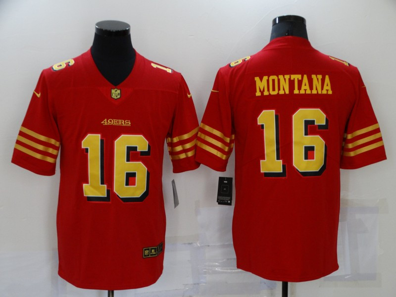 Men's San Francisco 49ers #16 Joe Montana Red Gold 2021 Vapor Untouchable Stitched NFL Nike Limited Jersey Men's San Francisco 49ers #16 Joe Montana Red Gold 2021 Vapor Untouchable Stitched NFL Nike Limited Jersey