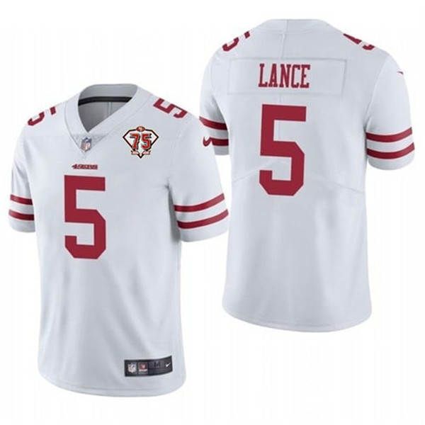 Men's Nike 49ers 5 Trey Lance White 75th Anniversary Vapor Untouchable Limited Jersey Men's Nike 49ers 5 Trey Lance White 75th Anniversary Vapor Untouchable Limited Jersey
