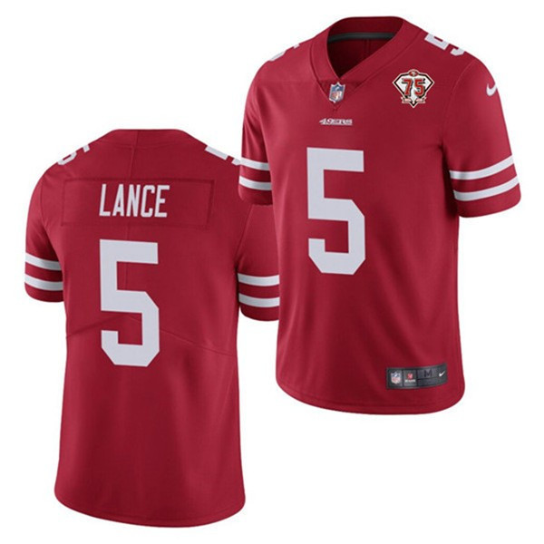 Men's Nike 49ers 5 Trey Lance Red 75th Anniversary Vapor Untouchable Limited Jersey Men's Nike 49ers 5 Trey Lance Red 75th Anniversary Vapor Untouchable Limited Jersey
