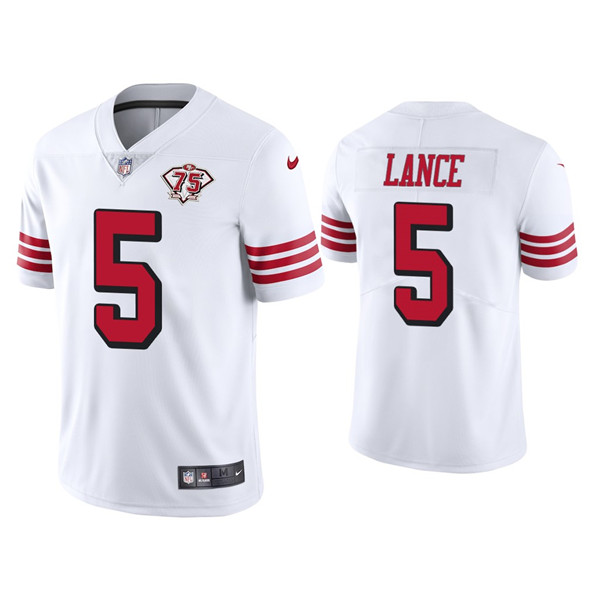 Men's Nike 49ers 5 Trey Lance 75th Anniversary Trey Lance White Limited Jersey Men's Nike 49ers 5 Trey Lance 75th Anniversary Trey Lance White Limited Jersey