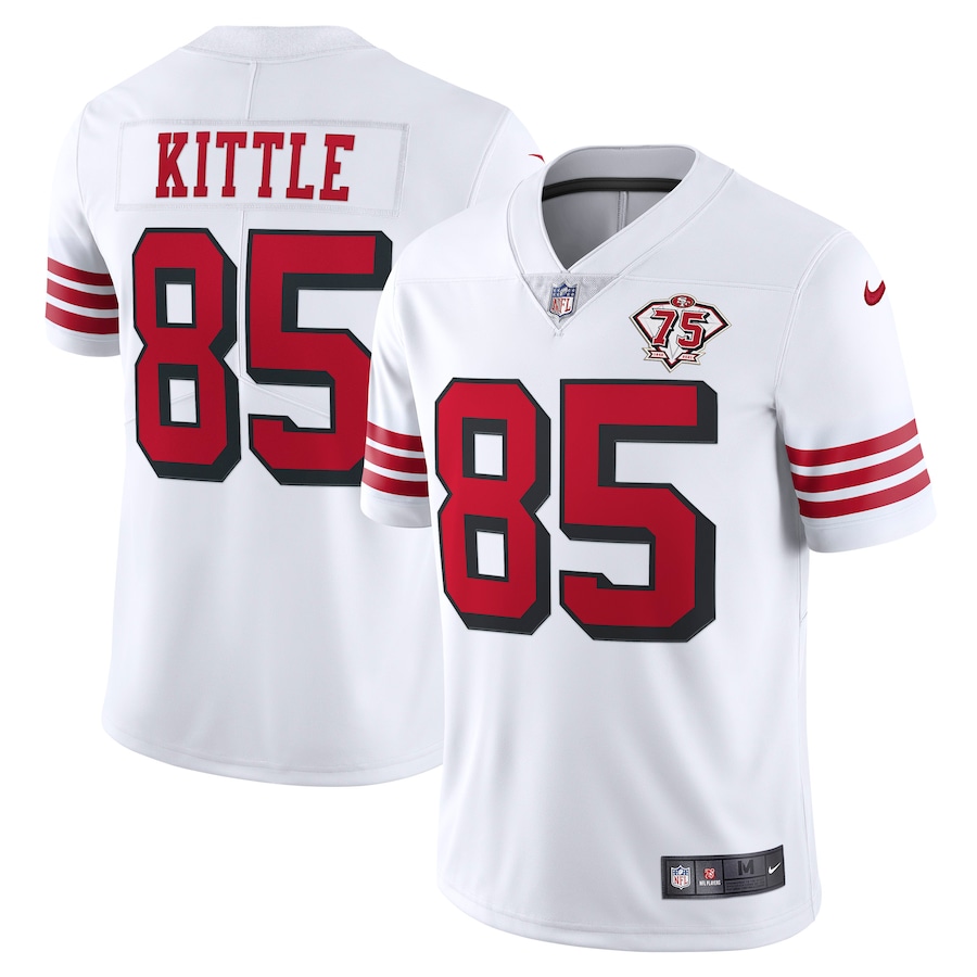 Nike 49ers #85 George Kittle White Rush Men's 75th Anniversary Stitched NFL Vapor Untouchable Limited Jersey Nike 49ers #85 George Kittle White Rush Men's 75th Anniversary Stitched NFL Vapor Untouchable Limited Jersey