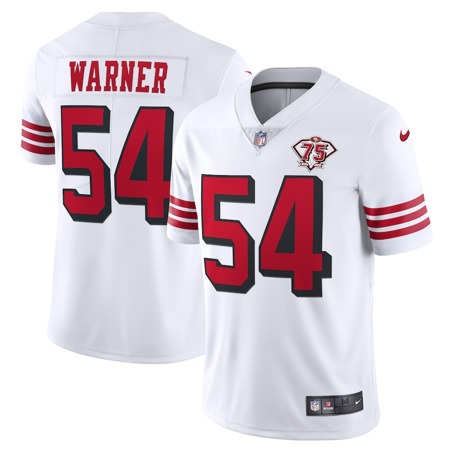 Nike 49ers #54 Fred Warner White Rush Men's 75th Anniversary Stitched NFL Vapor Untouchable Limited Jersey Nike 49ers #54 Fred Warner White Rush Men's 75th Anniversary Stitched NFL Vapor Untouchable Limited Jersey