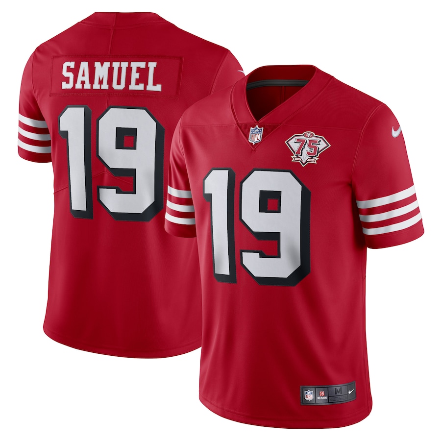 Nike 49ers #19 Deebo Samuel Red Rush Men's 75th Anniversary Stitched NFL Vapor Untouchable Limited Jersey Nike 49ers #19 Deebo Samuel Red Rush Men's 75th Anniversary Stitched NFL Vapor Untouchable Limited Jersey