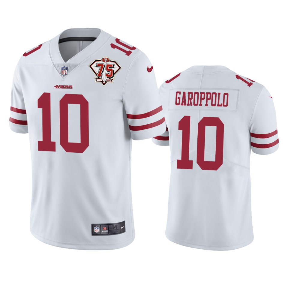 Nike 49ers #10 Jimmy Garoppolo White Men's 75th Anniversary Stitched NFL Vapor Untouchable Limited Jersey Nike 49ers #10 Jimmy Garoppolo White Men's 75th Anniversary Stitched NFL Vapor Untouchable Limited Jersey
