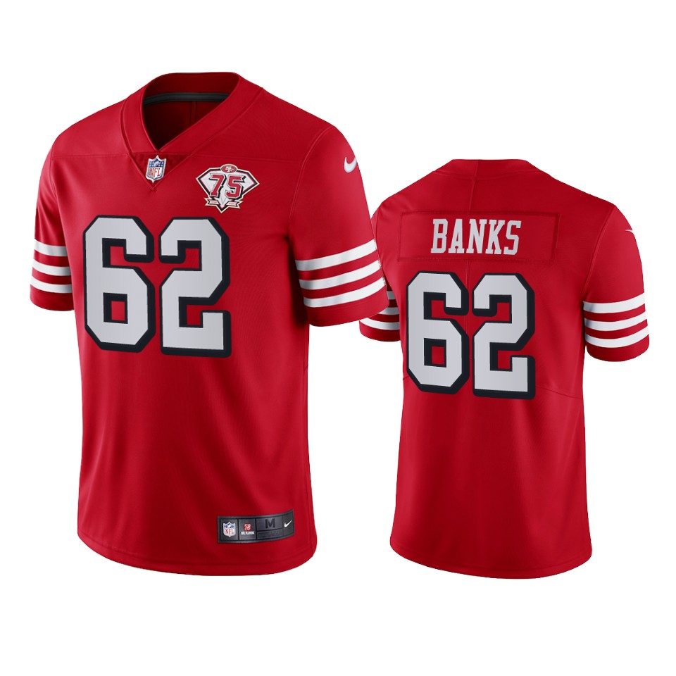 Nike 49ers #62 Aaron Banks Red Rush Men's 75th Anniversary Stitched NFL Vapor Untouchable Limited Jersey Nike 49ers #62 Aaron Banks Red Rush Men's 75th Anniversary Stitched NFL Vapor Untouchable Limited Jersey