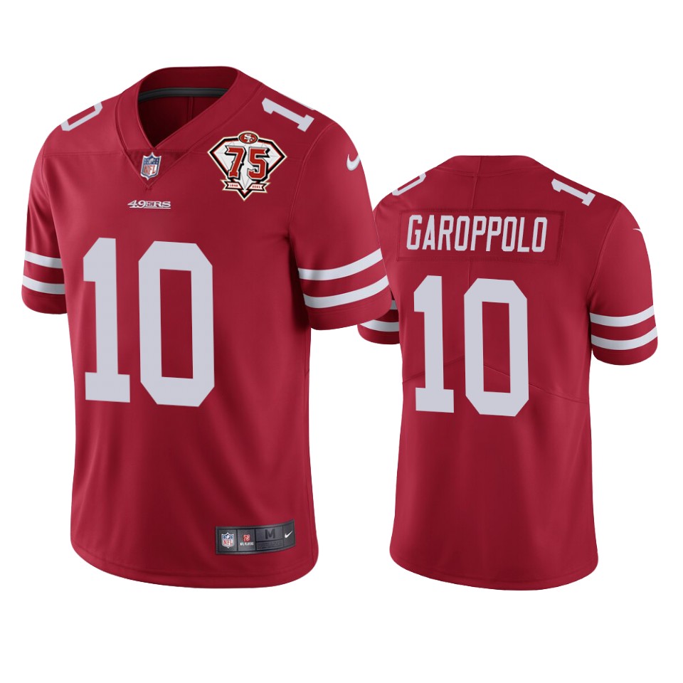 Nike 49ers #10 Jimmy Garoppolo Red Men's 75th Anniversary Stitched NFL Vapor Untouchable Limited Jersey Nike 49ers #10 Jimmy Garoppolo Red Men's 75th Anniversary Stitched NFL Vapor Untouchable Limited Jersey