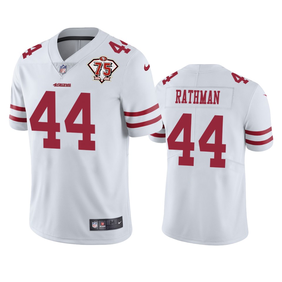 Nike 49ers #44 Tom Rathman White Men's 75th Anniversary Stitched NFL Vapor Untouchable Limited Jersey Nike 49ers #44 Tom Rathman White Men's 75th Anniversary Stitched NFL Vapor Untouchable Limited Jersey