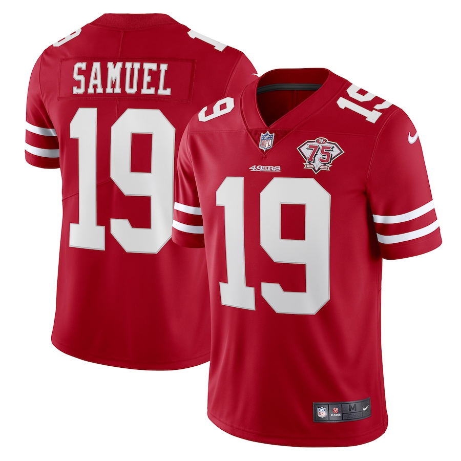 Nike 49ers #19 Deebo Samuel Red Men's 75th Anniversary Stitched NFL Vapor Untouchable Limited Jersey Nike 49ers #19 Deebo Samuel Red Men's 75th Anniversary Stitched NFL Vapor Untouchable Limited Jersey