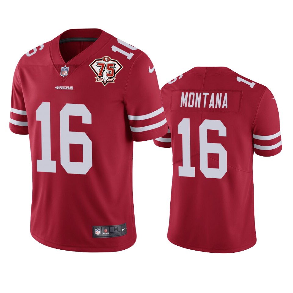 Nike 49ers #16 Joe Montana Red Men's 75th Anniversary Stitched NFL Vapor Untouchable Limited Jersey Nike 49ers #16 Joe Montana Red Men's 75th Anniversary Stitched NFL Vapor Untouchable Limited Jersey